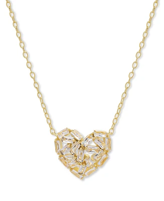 Lab Grown White Sapphire Baguette Heart 18" Pendant Necklace (1-1/10 ct. t.w.) in 14k Gold-Plated Sterling Silver