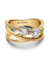 Pandora Gold-Plated Sparkling Bow Crossover Band Ring