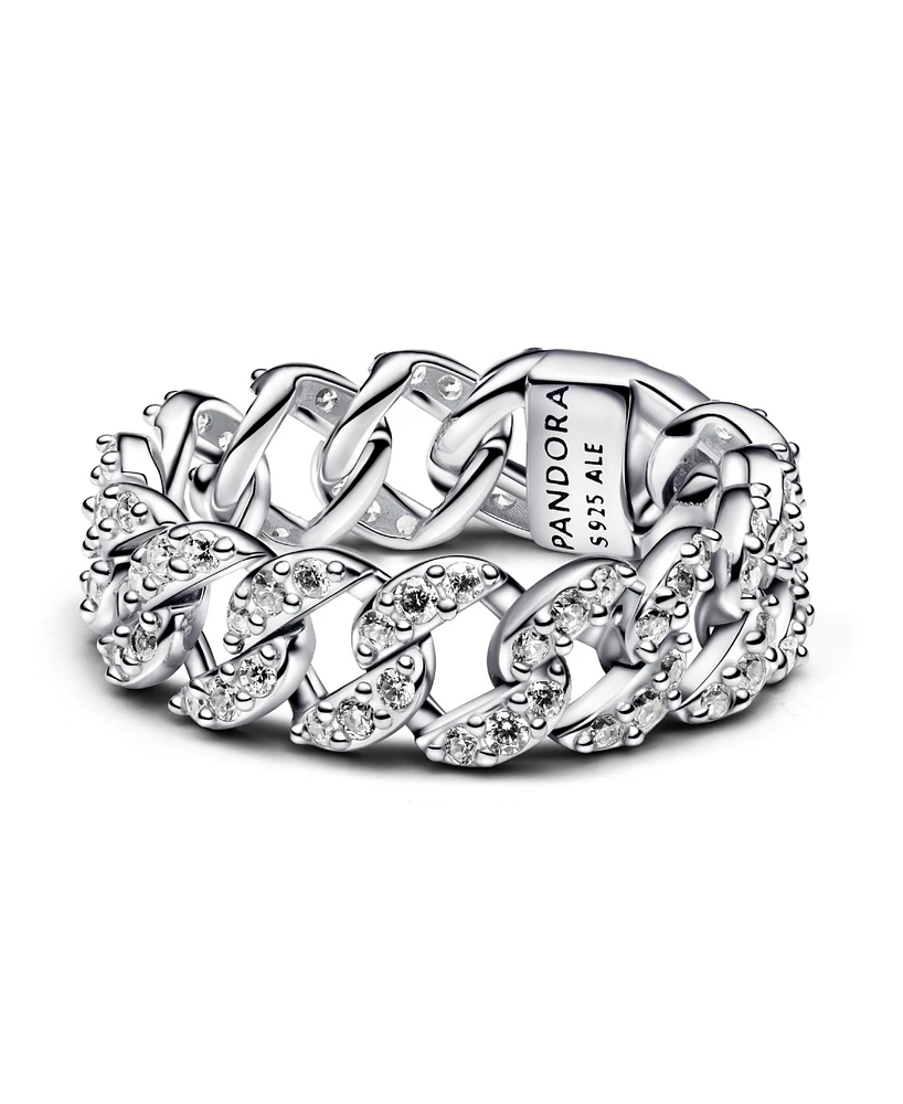 Pandora Sterling Silver Pave Cuban Chain Ring