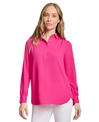 Long Sleeve Shirttail Side Button Popover Tunic