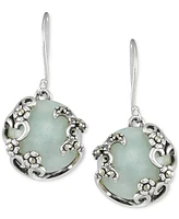 Marcasite & Jade Drop Earrings in Sterling Silver