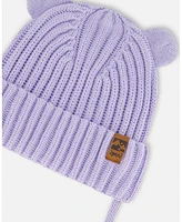 Deux par Baby Girls Knit Hat With Strings Lilac