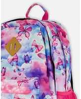 Deux par Deux Girl Backpack Butterflies On Multicolored And Vibrant Pink Background - Child