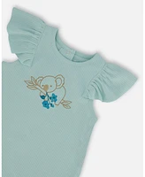 Deux par Baby Girls Organic Cotton Romper With Frills Light Blue