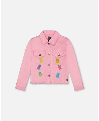 Deux par Girl Jean Jacket With Embroidery Pink And Multicolored Gummies - Toddler|Child