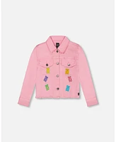 Deux par Girl Jean Jacket With Embroidery Pink And Multicolored Gummies - Toddler|Child