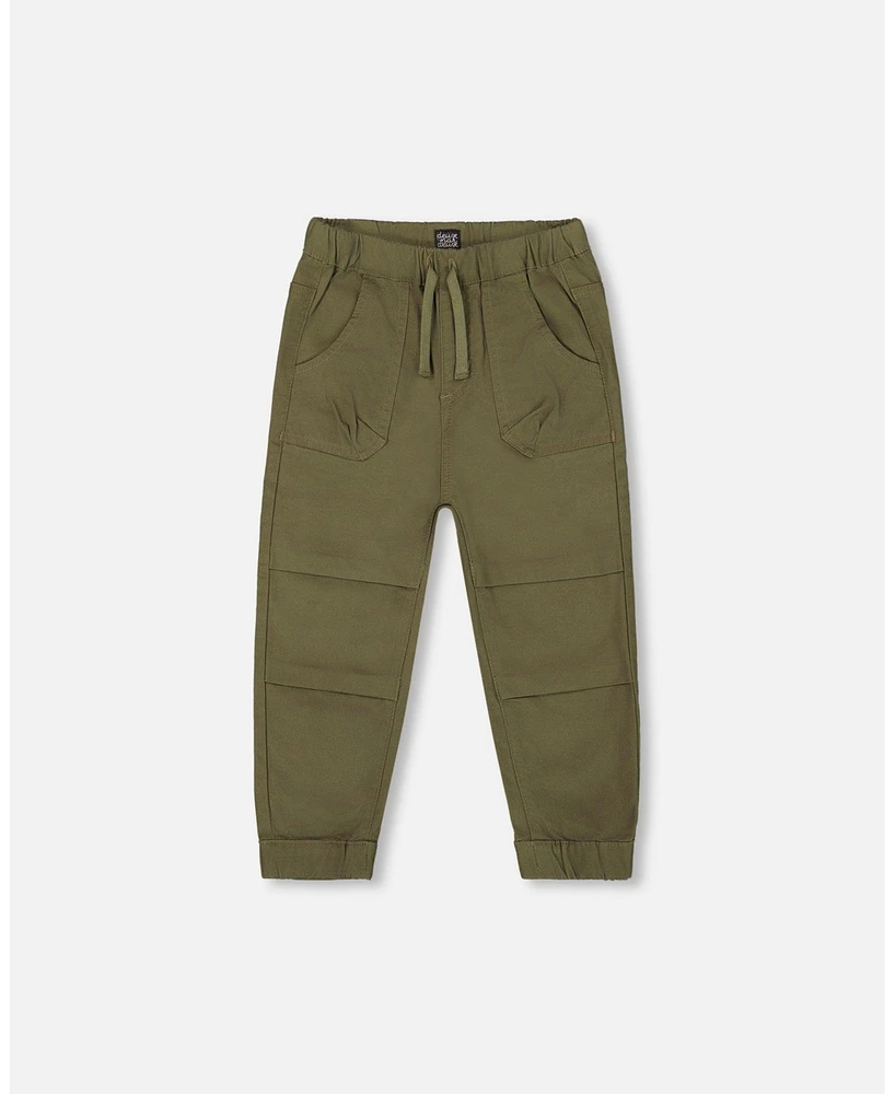 Deux par Baby Boys Stretch Twill Jogger Pant Dark Olive Green