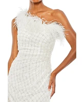 Mac Duggal Women's Embellished One Shoulder Feathered Gown