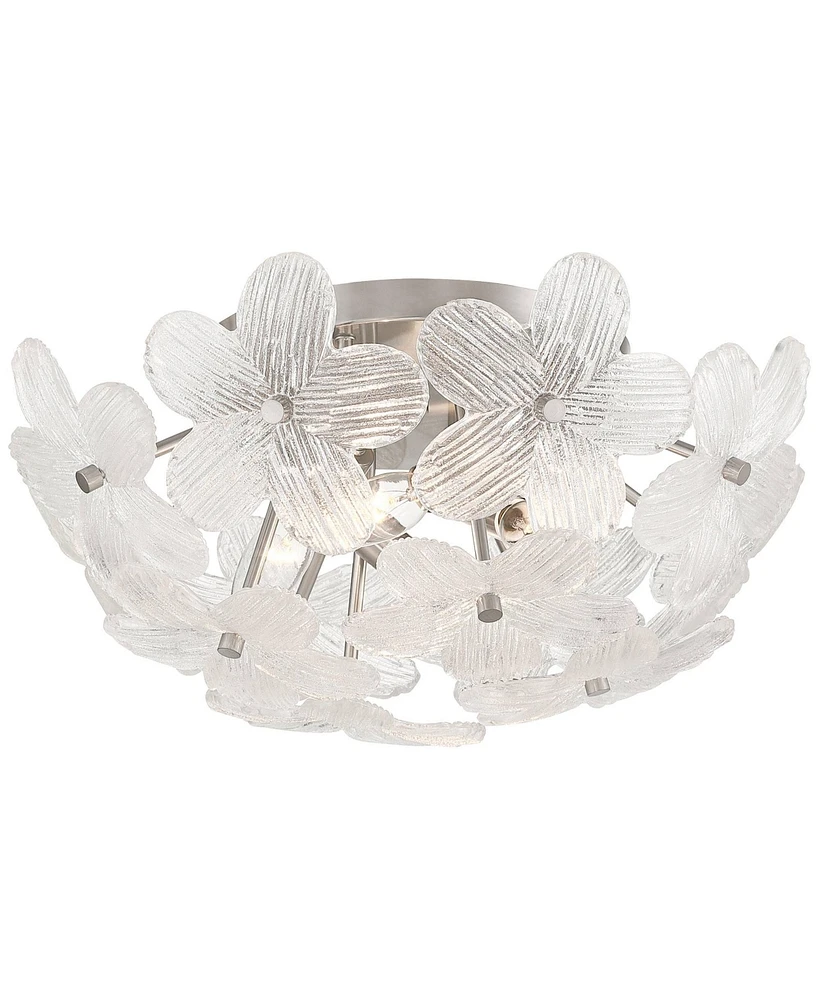 Possini Euro Design Filoli 16" Modern Semi Flush-Mount Ceiling Light Fixture Kitchen Foyer Hallway Flower Unique Silver Brushed Nickel Finish Glass Me