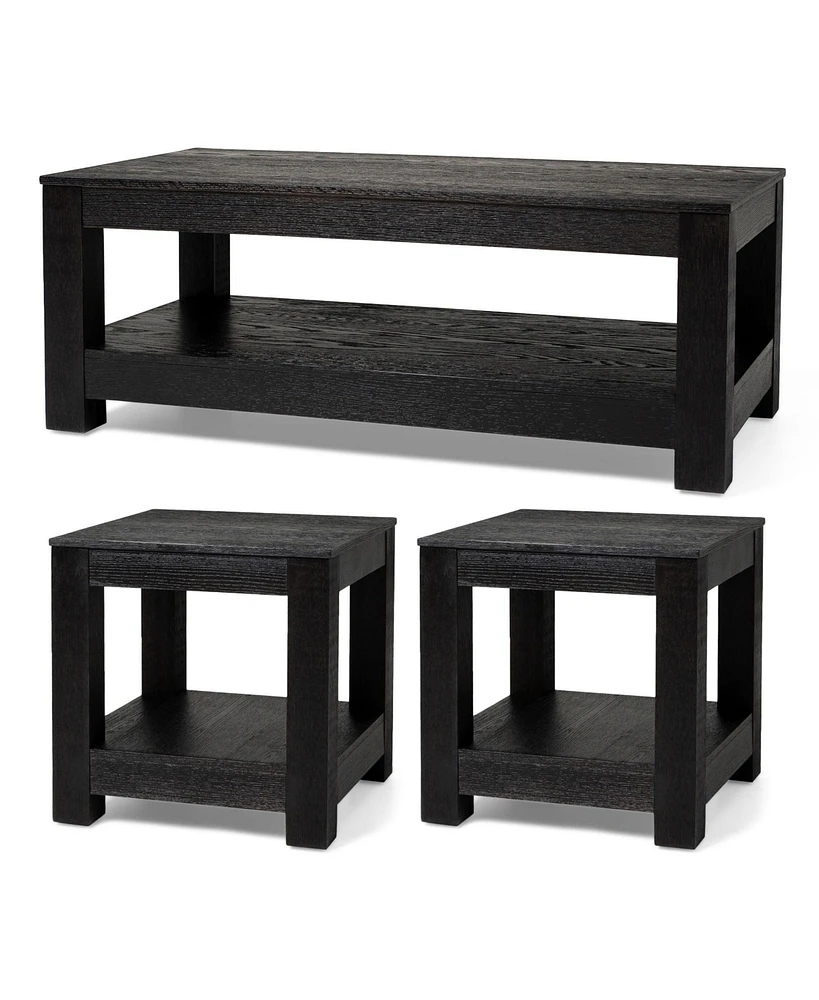 Maven Lane Paulo Wooden Coffee Table with Set of 2 Side Tables, Weathered Black