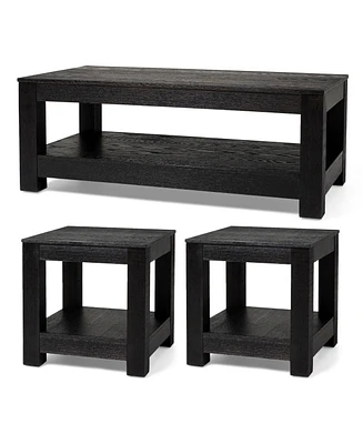 Maven Lane Paulo Wooden Coffee Table with Set of 2 Side Tables, Weathered Black