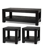 Maven Lane Paulo Wooden Coffee Table with Set of 2 Side Tables, Weathered Black