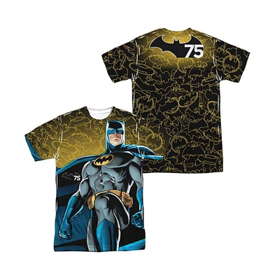 Batman Men's 75 Glow (Front/Back Print) Short Sleeve Adult Poly Crew Tee / T-Shirt