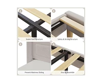 gaomon Upholstered Twin Bed Frame with Led Lights, Velvet Platform Bed Frame with Wing Back Storage Headboard, Wood Slats Support