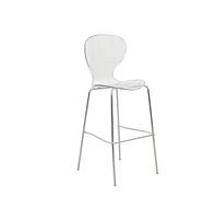 LeisureMod Oyster Acrylic Barstool with Steel Frame in Chrome Finish Set of 2 in Clear