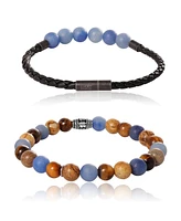 Lucky Brand Sodalite, Picture Jasper, Tiger's Eye Stretch Bead & Magnetic Cord Bracelet Set - 2 Piece