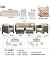 Xizzi 5 Piece Patio Furniture, Outdoor Furniture Sets, Modern Wicker Sectional and 2 Pillows, All Weather Garden Sofa, Backyard,