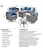 Xizzi Patio Furniture Set 6 Piece Outdoor Sectional Sofa Set with Rocking Swivel Chairs Square Fire Pit Table Loveseat All Weather Wicker Rattan Conve