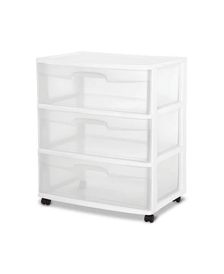 Sterilite Wide 3 Drawer Rolling Storage Cart Container with Casters, (2 Pack)