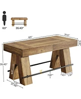 Tribesigns Bar Table, 63-Inch Bar Height Pub Table, Counter Height Table with Metal Footrest, Rectangular High Top Dining Counter Tables with Wood Ped