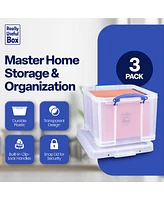 Really Useful Box 32 Liter Storage Container w/Snap Lock Handles, Clear (3 Pac