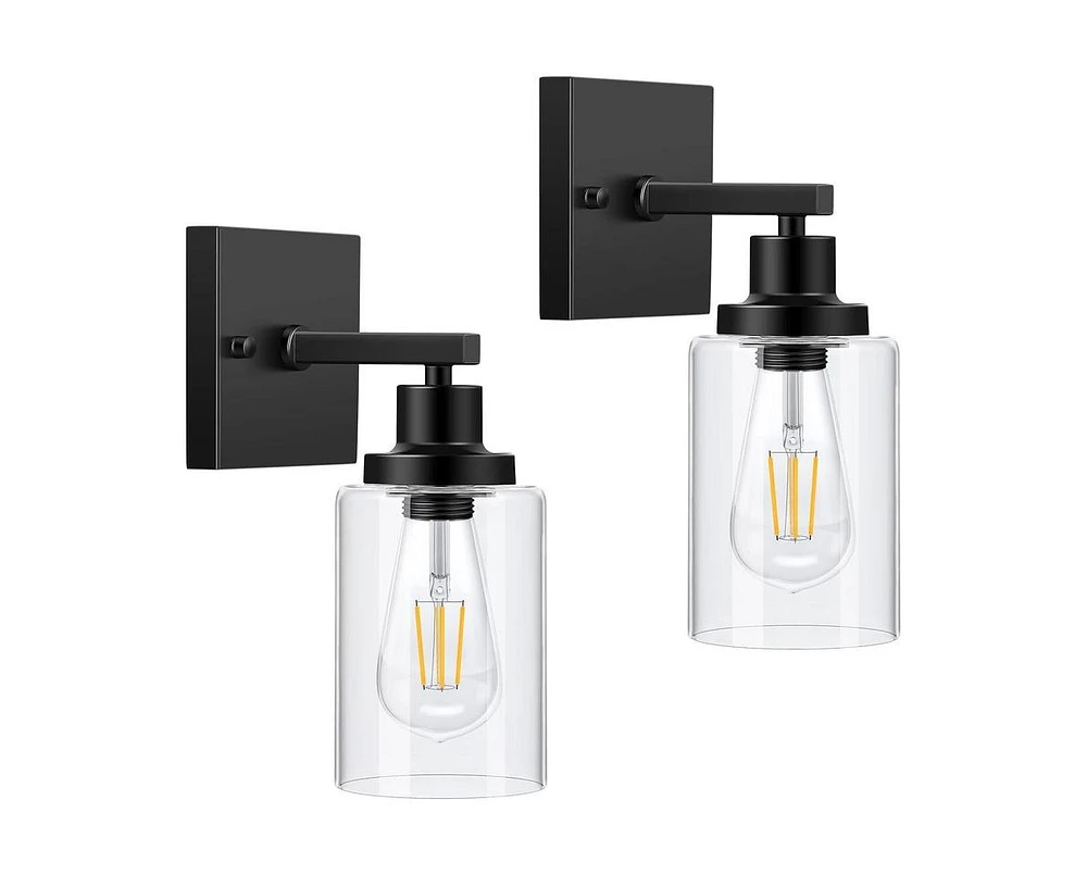 gaomon Set of 2 Wall Sconces for Bathroom, Matte Black Wall Mount Lighting Lanterns