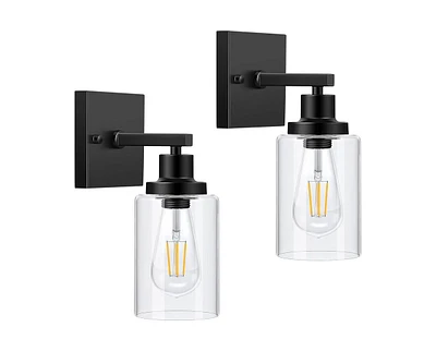 gaomon Set of 2 Wall Sconces for Bathroom, Matte Black Wall Mount Lighting Lanterns