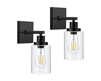 gaomon Set of 2 Wall Sconces for Bathroom, Matte Black Wall Mount Lighting Lanterns