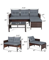 Gymax 3PCS Outdoor Rattan Furniture Set Patio Couch Sofa Set w/ Cushion