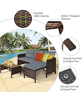 Gymax 3PCS Outdoor Rattan Furniture Set Patio Couch Sofa Set w/ Cushion