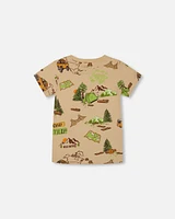 Deux par Toddler Boys Printed Organic Cotton Tee Camping Beige - Toddler|Child