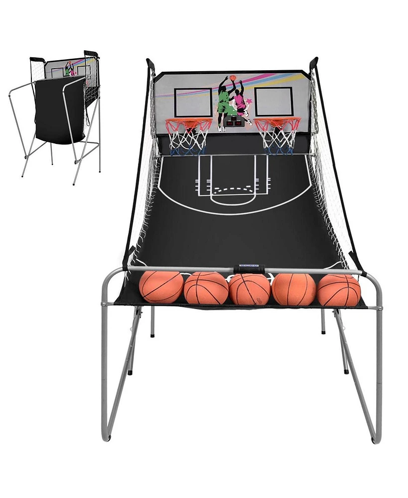 Kuyotq Foldable Double Electronic Basketball Game with 4 Balls Indoor