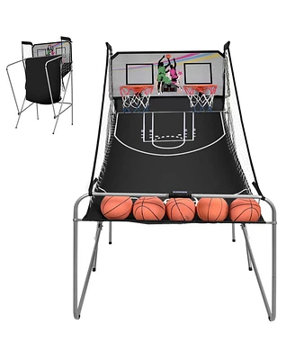 Kuyotq Foldable Double Electronic Basketball Game with 4 Balls Indoor