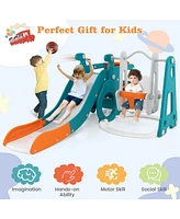 Kuyotq 5-in-1 Kids Slide and Swing Set with Mini Bus and Basketball Hoop