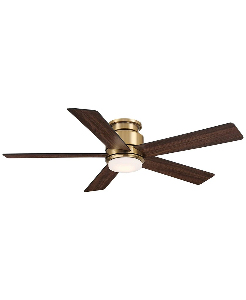 Casa Vieja 52" Grand Palm Modern Indoor Outdoor Ceiling Fan 5 Blade Led Light Remote Control Soft Brass Finish Brown Walnut Finish Blades Bedroom Pati