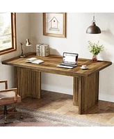 Tribesigns 63-Inch Executive Desk, Large Computer Desk with Sturdy Wood Legs & Thickened Tabletop, Mid-Century Modern Study Writing Table Workstation