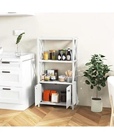 Costway Bathroom Storage Cabinet with Open Shelves & Double Doors Modern Organizer