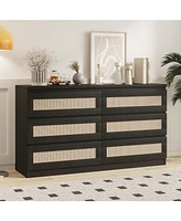 gaomon Rattan Dresser for Bedroom, Modern 6 Drawer Double Dresser with Anti-Tip Kit