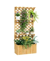 Outsunny Raised Garden Bed with Trellis and Plant Shelf, Natural