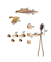 Boyel Living Luxury Thermostatic Shower System with Handheld Head Faucet Set Shelf and Hook Body Jets, Brushed