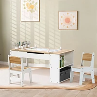 LuxenHome Activity Children Table with Storage Bookcase and 2 Chairs Set