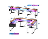 gaomon U Shaped Computer Gaming Desk with Power Outlets & Usb Ports, Led Strip and Monitor Stand