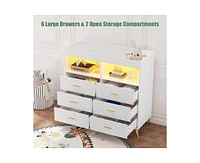gaomon Dresser for Bedroom with 6 Drawers, Baby Changing Table Dresser with Changing Pad, Led Lights & Charging Station