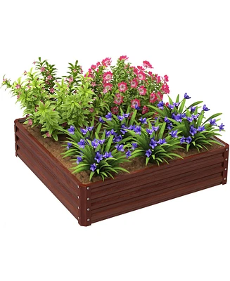 Outsunny 4' x 4' Outdoor Raised Garden Steel Planter Bed Frame, Natural