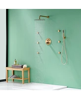 Boyel Living Luxury Shower System with Body Jets Balancing Valve Handheld Brass Rain Head, Brushed Nickel