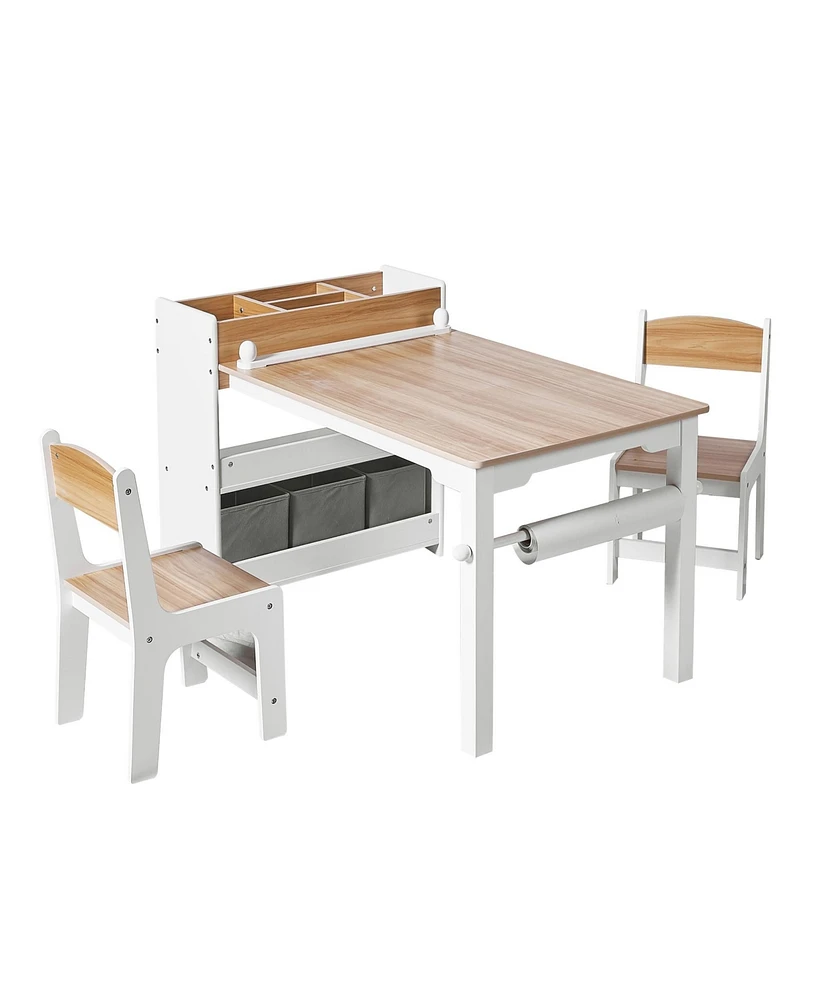 LuxenHome Children Play Table with Bookcase and 2 Chairs Set