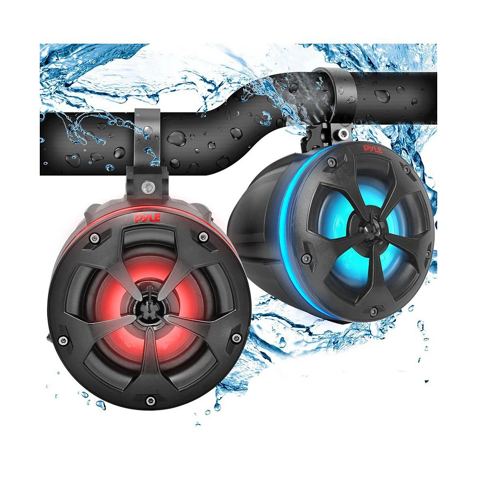 Pyle Waterproof Off-Road Speakers, 800 Watt PowerSport System, Rgb Lights