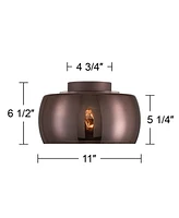 Possini Euro Design Janna 11" Modern Flush-Mount Ceiling Light Fixture Kitchen Foyer Hallway Round Brown Espresso Glass Bedroom Bathroom Entryway Livi