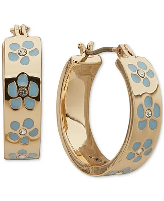 Karl Lagerfeld Paris Gold-Tone Blue Enamel Flower Inlay Small Hoop Earrings, 0.68"