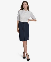 Halston Women's Scuba Barbell Open-Pleat Pencil Skirt